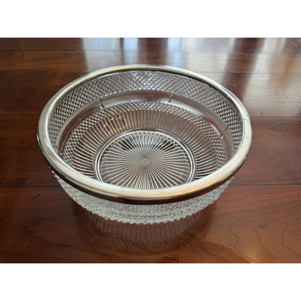 Vintage Falstaff Pressed Glass Silverplate Rim England Bowl